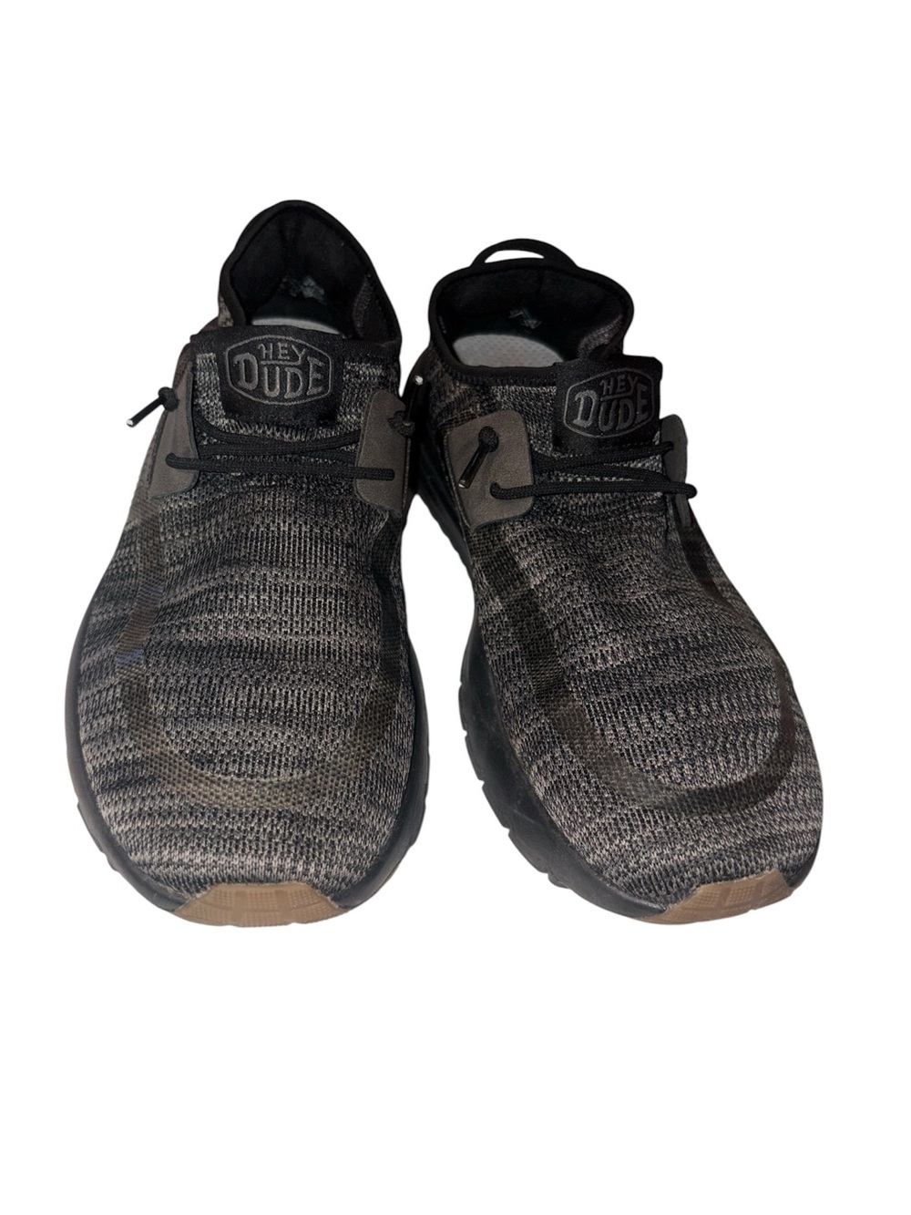 Hey Dude Men's Black and Brown Knit Slip-On Sneakers